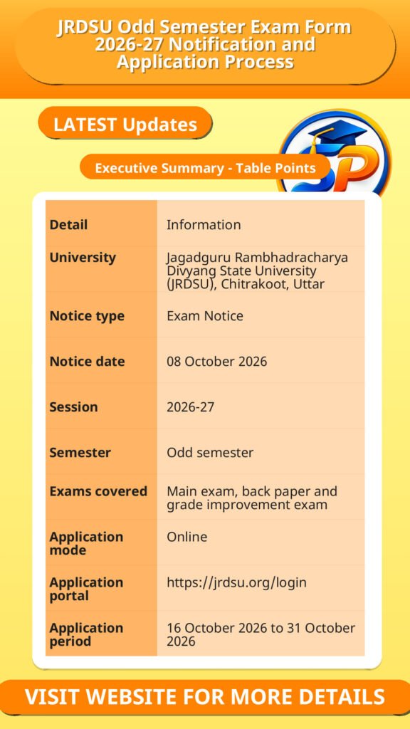 JRDSU Odd Semester Exam Form 2026-27 Notification and Application Process