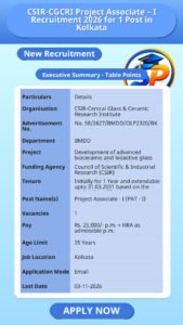 CSIR-CGCRI Project Associate – I Recruitment 2026 for 1 Post in Kolkata