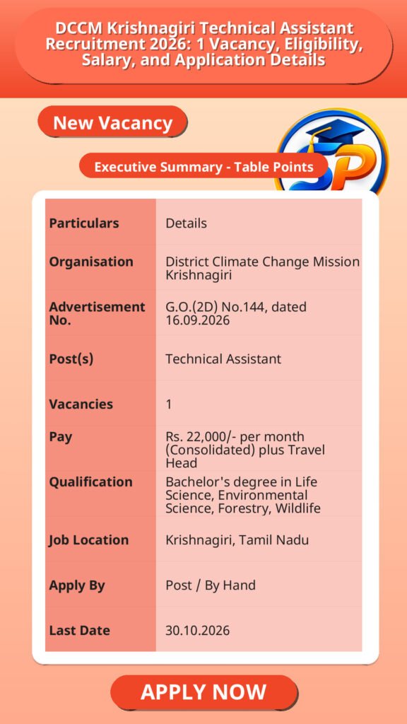 DCCM Krishnagiri Technical Assistant Recruitment 2026: 1 Vacancy, Eligibility, Salary, and Application Details