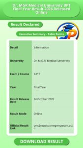 Dr. MGR Medical University BPT Final Year Result 2026 Released Online
