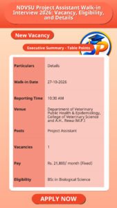 NDVSU Project Assistant Walk-in Interview 2026: Vacancy, Eligibility, and Details