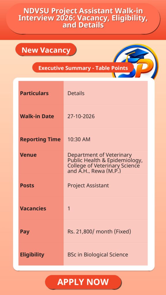 NDVSU Project Assistant Walk-in Interview 2026: Vacancy, Eligibility, and Details