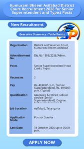Kumuram Bheem Asifabad District Court Recruitment 2026 for Senior Superintendent and Typist Posts