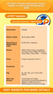 IIT Delhi Project Assistant (Tech.) Walk-in Interview Notification 2026