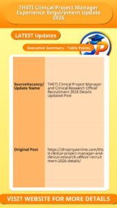 THSTI Clinical Project Manager Experience Requirement Update 2026