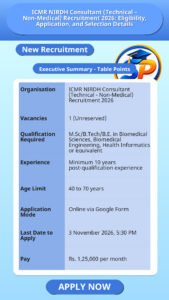 ICMR NIRDH Consultant (Technical – Non-Medical) Recruitment 2026: Eligibility, Application, and Selection Details