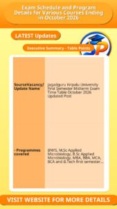 Exam Schedule and Program Details for Various Courses Ending in October 2026