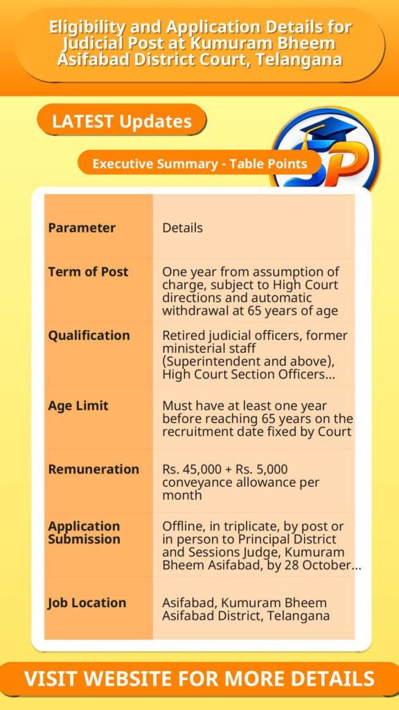 Eligibility and Application Details for Judicial Post at Kumuram Bheem Asifabad District Court, Telangana