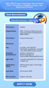 BRIC IBSD Project Associate I Recruitment 2026: 2 Vacancies, Eligibility, Salary, and Application Details