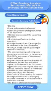 PJTSAU Teaching Associate Recruitment 2026: Walk-in Interview for Horticulture Post