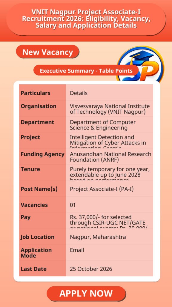 VNIT Nagpur Project Associate-I Recruitment 2026: Eligibility, Vacancy, Salary and Application Details