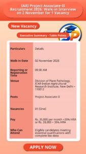 IARI Project Associate-II Recruitment 2026: Walk-in Interview on 2 November for 1 Vacancy