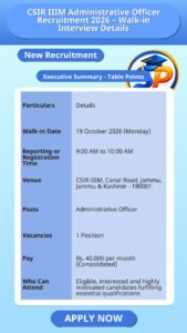CSIR IIIM Administrative Officer Recruitment 2026 – Walk-in Interview Details