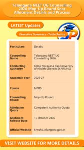Telangana NEET UG Counselling 2026 Mop-Up Round Seat Allotment Details and Process