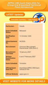 APPSC CRE Exam Date 2026 for Group A & B Gazetted Technical Posts Announced