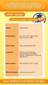 Cotton University H.S. First Year Half-Yearly Examination 2026 Revised Timetable for Kamrup (M) District