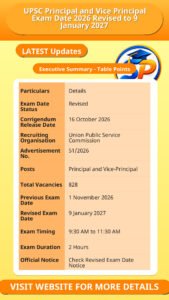 UPSC Principal and Vice Principal Exam Date 2026 Revised to 9 January 2027