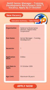NeGD Senior Manager – Training Development Recruitment 2026: 1 Vacancy, Apply by 31 October