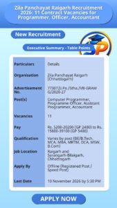 Zila Panchayat Raigarh Recruitment 2026: 11 Contract Vacancies for Programmer, Officer, Accountant