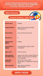 District Panchayat Kanker Accountant (Contract) Recruitment 2026: Eligibility, Vacancy, Selection Process