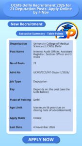 UCMS Delhi Recruitment 2026 for 21 Deputation Posts: Apply Online by 4 Nov