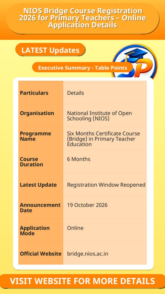 NIOS Bridge Course Registration 2026 for Primary Teachers – Online Application Details