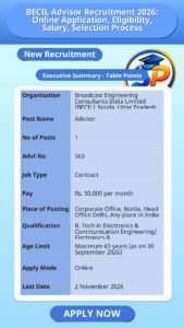 BECIL Advisor Recruitment 2026: Online Application, Eligibility, Salary, Selection Process