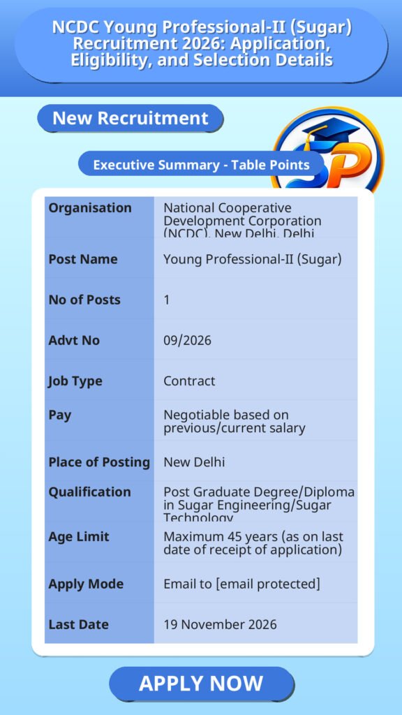 NCDC Young Professional-II (Sugar) Recruitment 2026: Application, Eligibility, and Selection Details