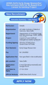 AIIMS Delhi Early Stage Researcher Recruitment 2026 for AI-Based Oral Cancer Screening Project