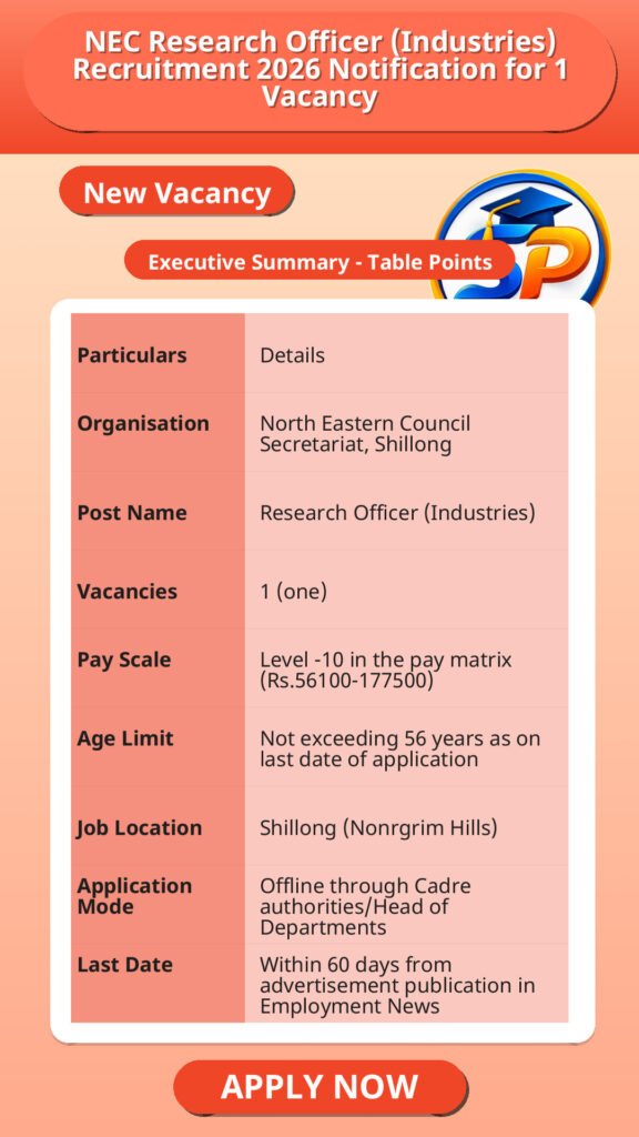 NEC Research Officer (Industries) Recruitment 2026 Notification for 1 Vacancy