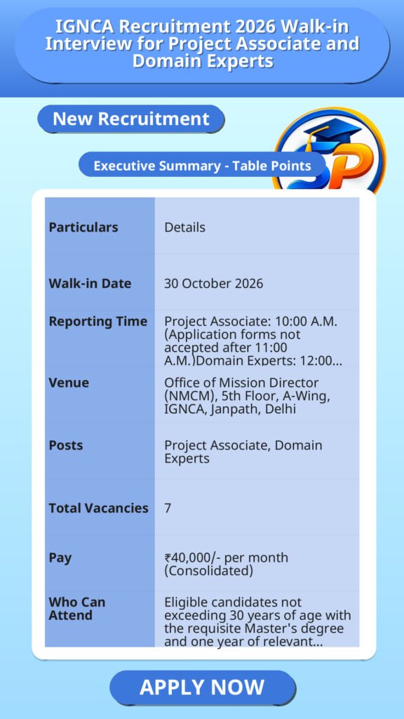 IGNCA Recruitment 2026 Walk-in Interview for Project Associate and Domain Experts