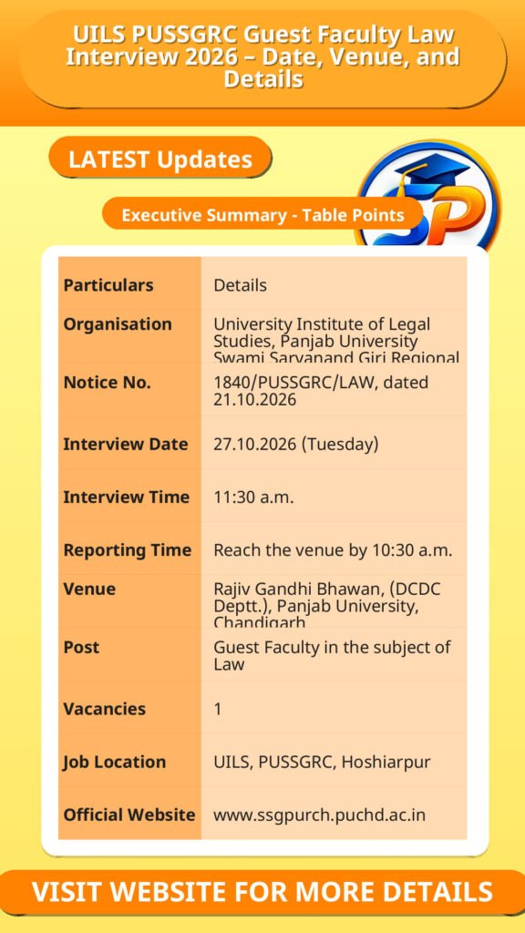 UILS PUSSGRC Guest Faculty Law Interview 2026 – Date, Venue, and Details
