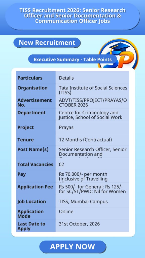 TISS Recruitment 2026: Senior Research Officer and Senior Documentation & Communication Officer Jobs