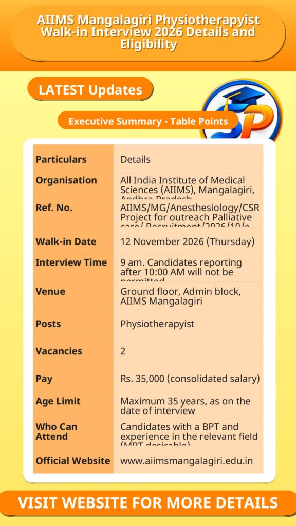 AIIMS Mangalagiri Physiotherapyist Walk-in Interview 2026 Details and Eligibility