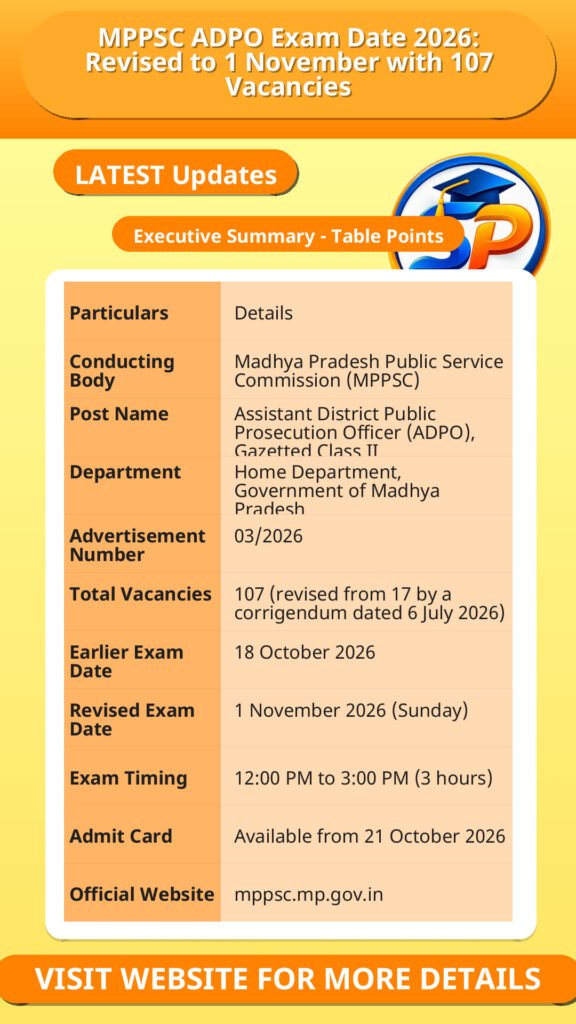 MPPSC ADPO Exam Date 2026: Revised to 1 November with 107 Vacancies