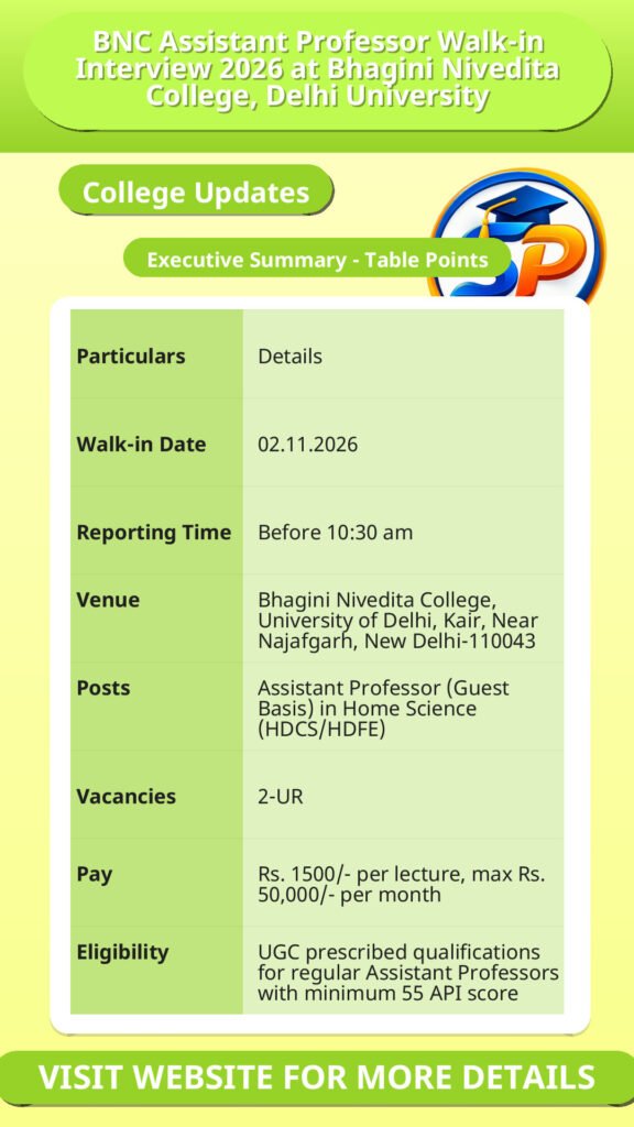 BNC Assistant Professor Walk-in Interview 2026 at Bhagini Nivedita College, Delhi University