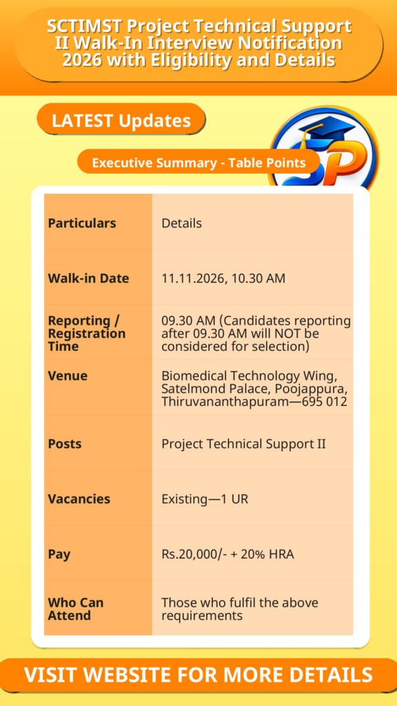 SCTIMST Project Technical Support II Walk-In Interview Notification 2026 with Eligibility and Details