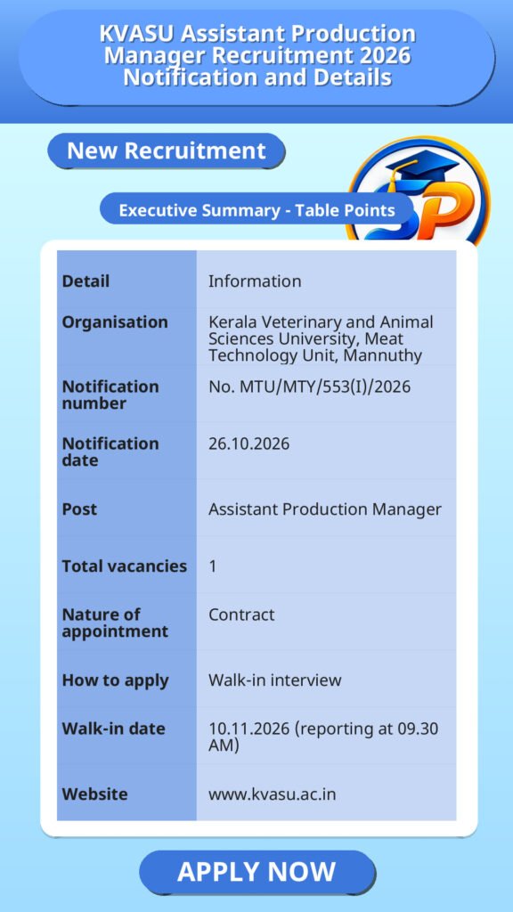 KVASU Assistant Production Manager Recruitment 2026 Notification and Details