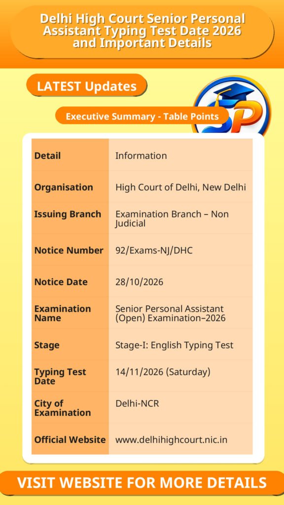 Delhi High Court Senior Personal Assistant Typing Test Date 2026 and Important Details