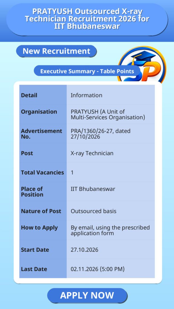 PRATYUSH Outsourced X-ray Technician Recruitment 2026 for IIT Bhubaneswar