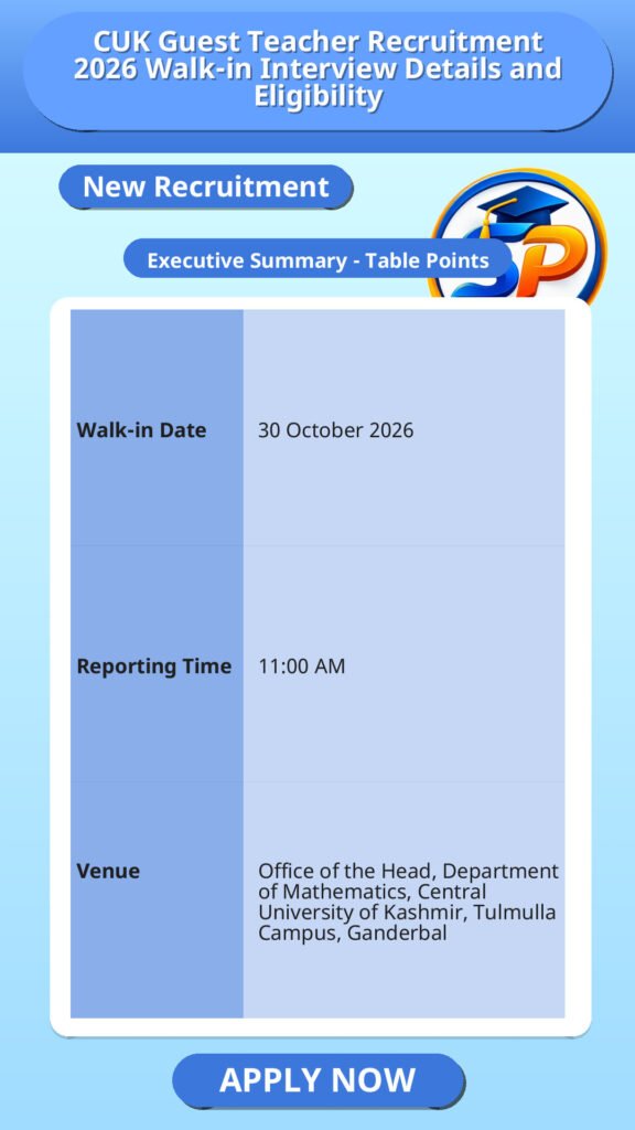 CUK Guest Teacher Recruitment 2026 Walk-in Interview Details and Eligibility