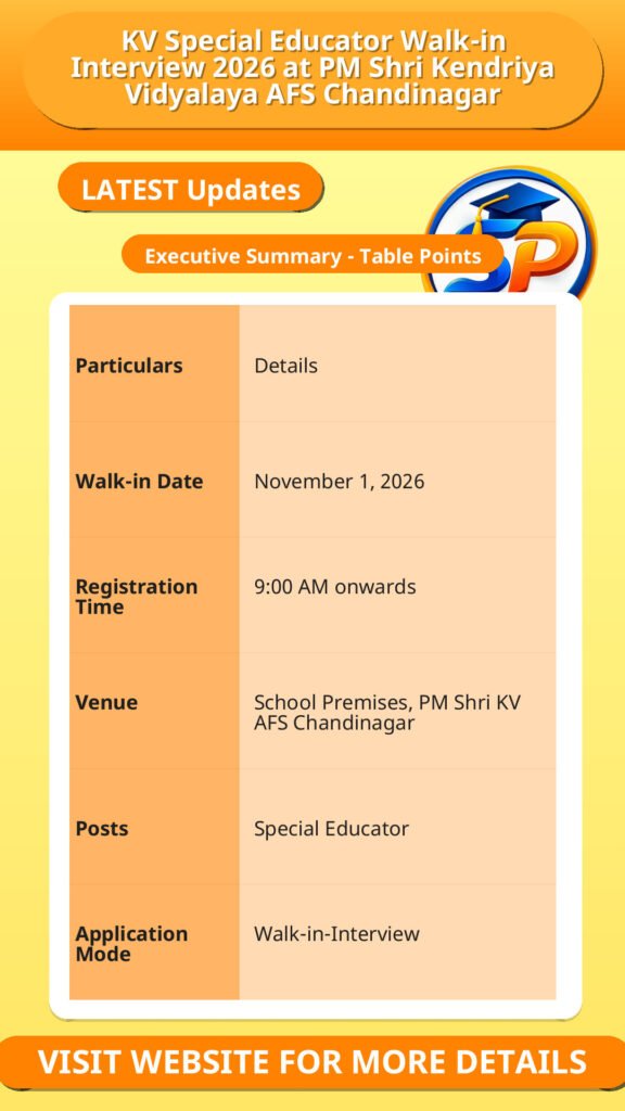 KV Special Educator Walk-in Interview 2026 at PM Shri Kendriya Vidyalaya AFS Chandinagar