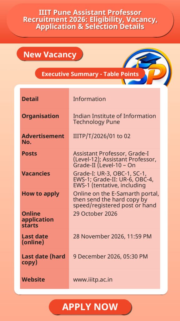 IIIT Pune Assistant Professor Recruitment 2026: Eligibility, Vacancy, Application & Selection Details