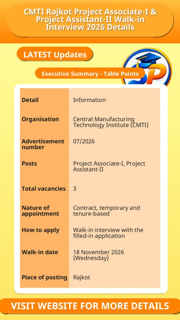 CMTI Rajkot Project Associate-I & Project Assistant-II Walk-in Interview 2026 Details