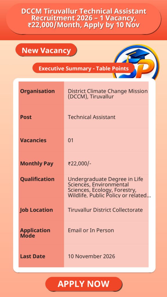 DCCM Tiruvallur Technical Assistant Recruitment 2026 – 1 Vacancy, ₹22,000/Month, Apply by 10 Nov