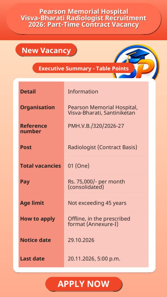 Pearson Memorial Hospital Visva-Bharati Radiologist Recruitment 2026: Part-Time Contract Vacancy
