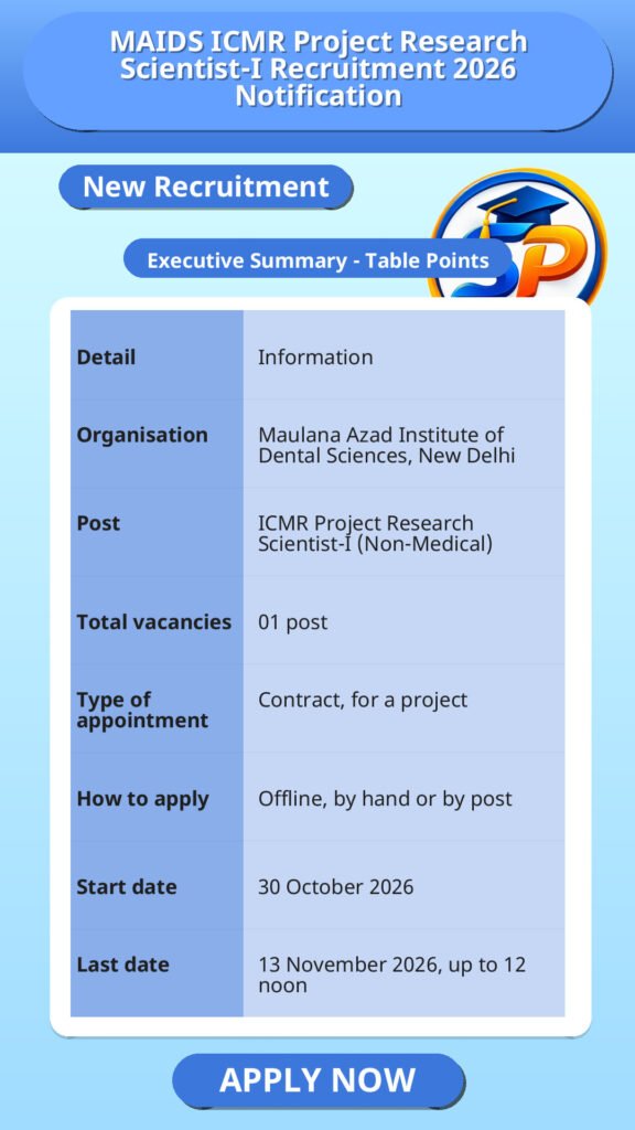 MAIDS ICMR Project Research Scientist-I Recruitment 2026 Notification