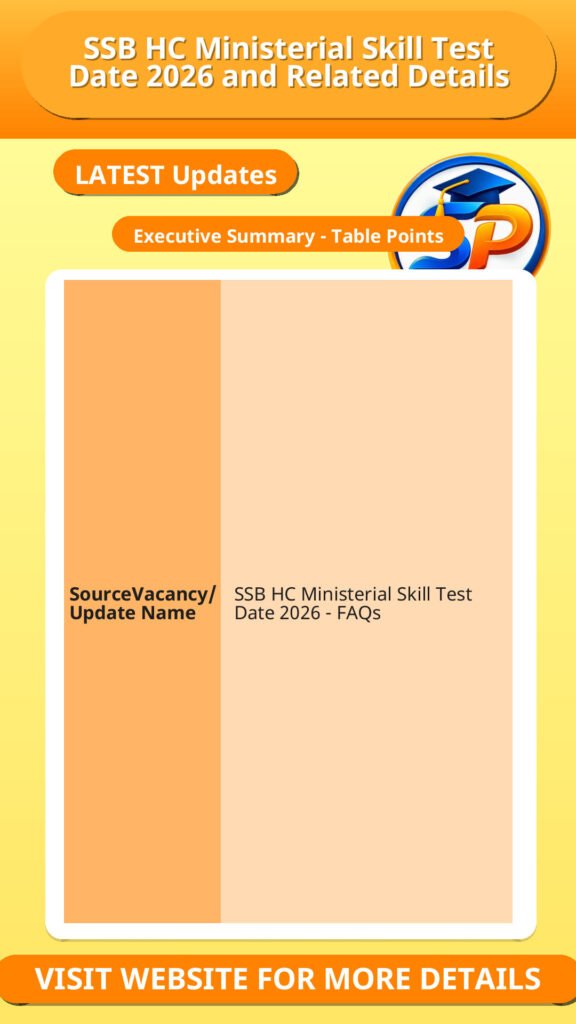 SSB HC Ministerial Skill Test Date 2026 and Related Details