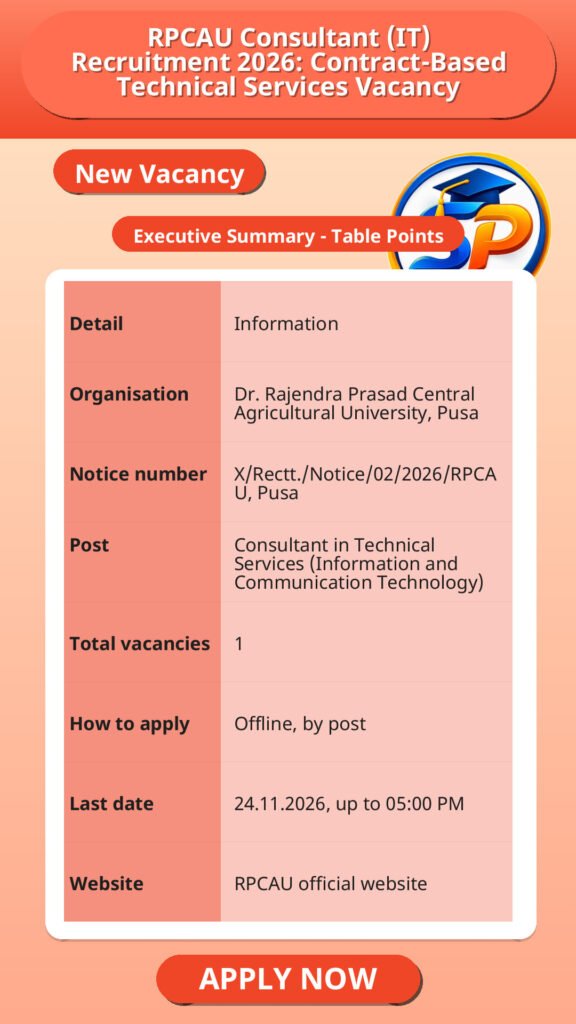 RPCAU Consultant (IT) Recruitment 2026: Contract-Based Technical Services Vacancy